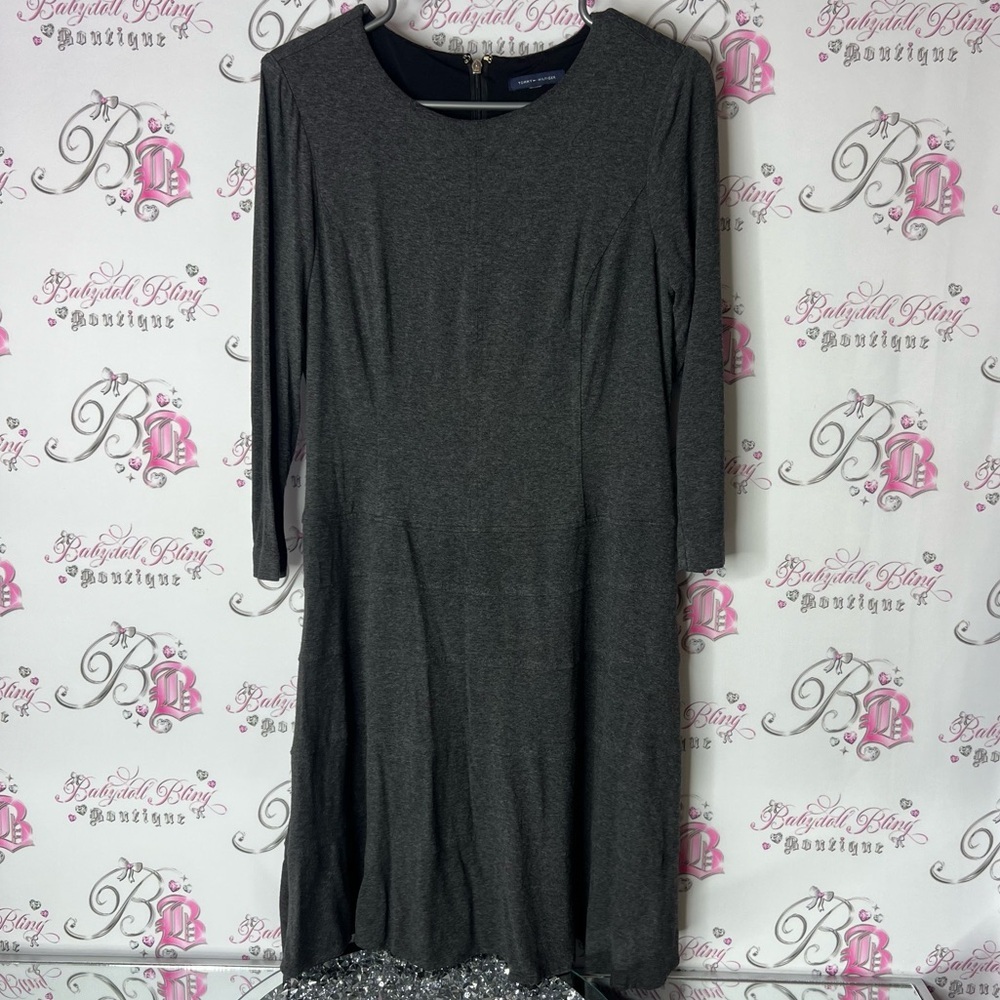 Tommy Hilfiger Charcoal Long Sleeve Dress zip up cinch grey charcoal stretchy